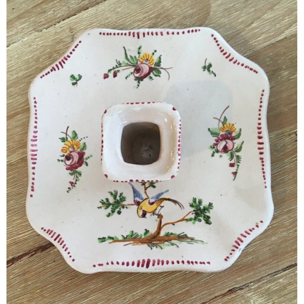 Vintage Single Ceramic Candle Holder Hand Painted Italy